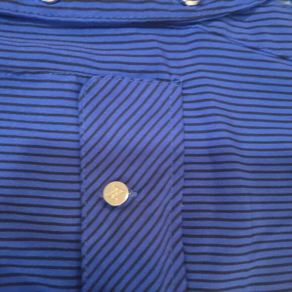 Adrienne Vittadini Size M Striped Long Sleeve Button Up Roll tab Top Office - Picture 6 of 10